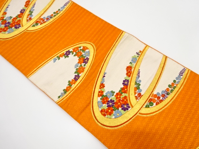 JAPANESE KIMONO / ANTIQUE FUKURO OBI / SILK / WOVEN FLORAL PLANTS